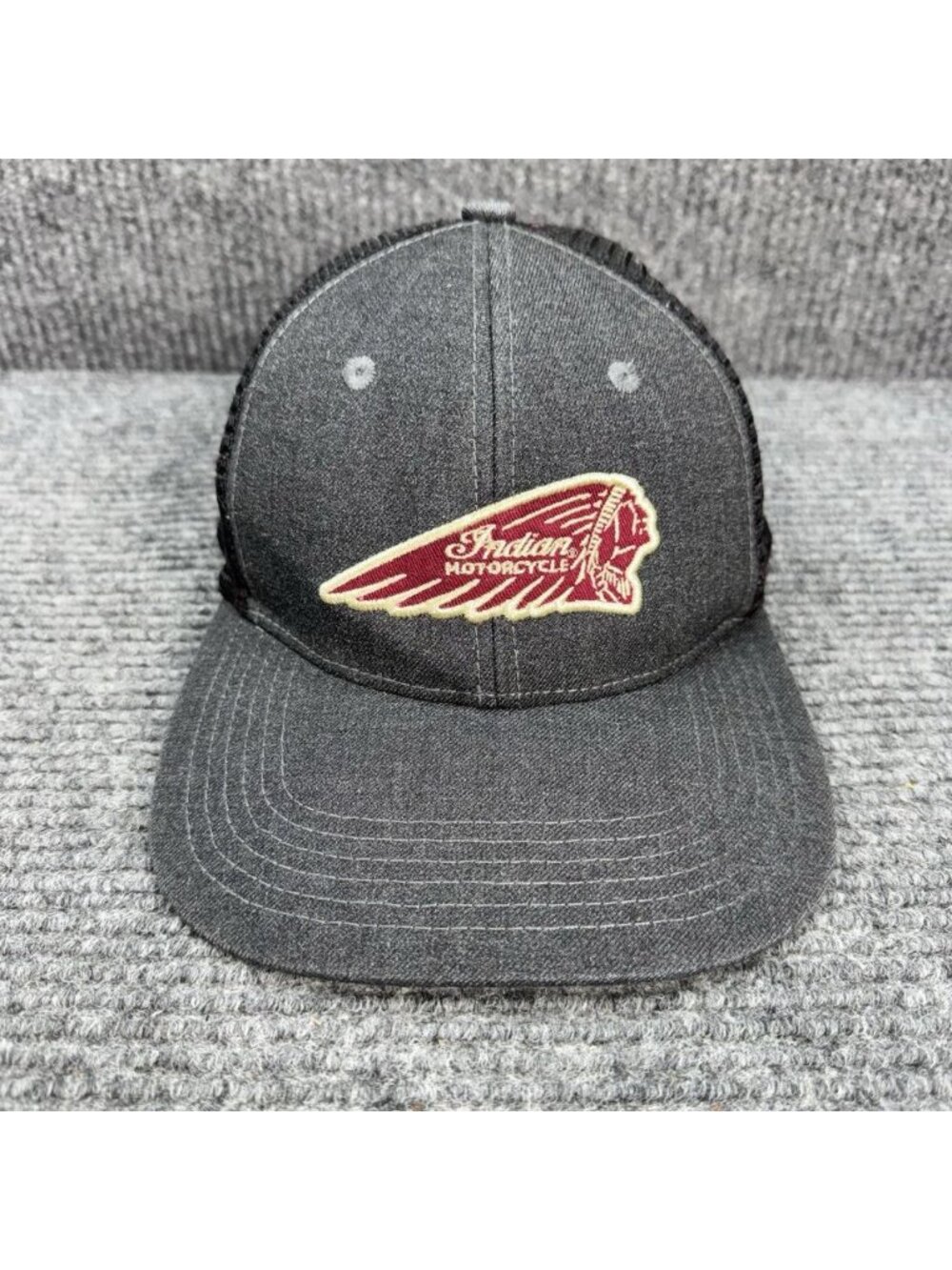 Indian Motorcycle Trucker Hat Snapback Mesh Heather Gray Black Red Logo Baseball
